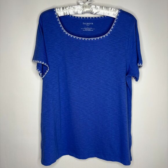 Talbots Periwinkle Blue Top with White Stitching Accent Cotton Women's Large - Picture 1 of 9